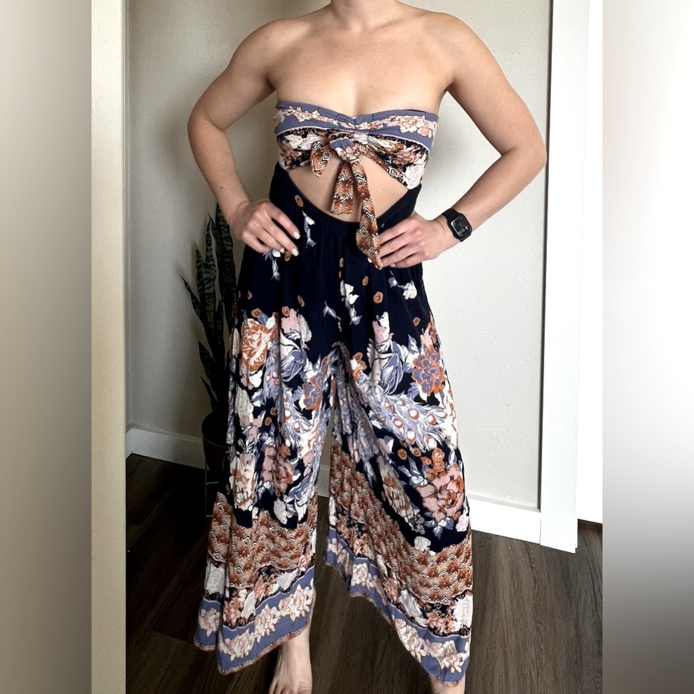 Free People Floral Boho Romper Pant Suit Flowy